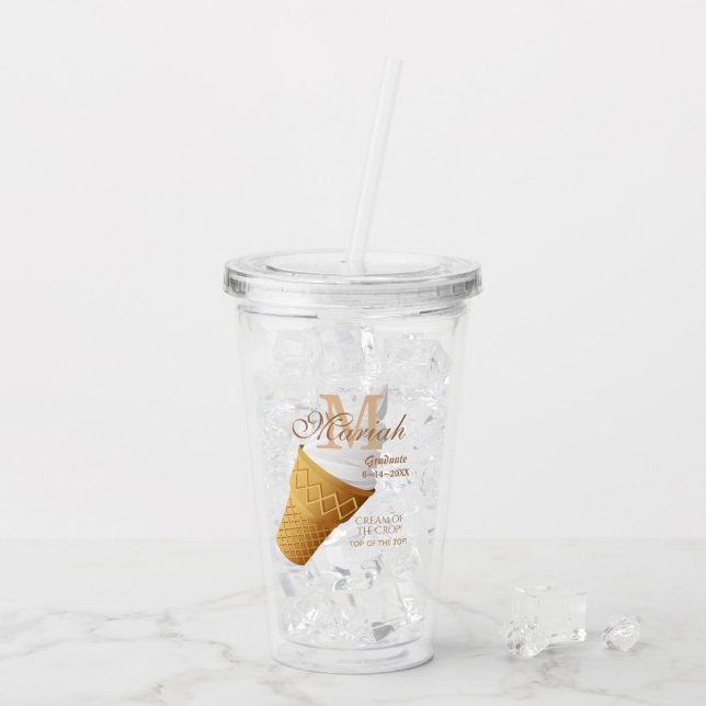 Vanilla Ice Cream Monogram and Text Custom Acrylic Tumbler (Back Ice)
