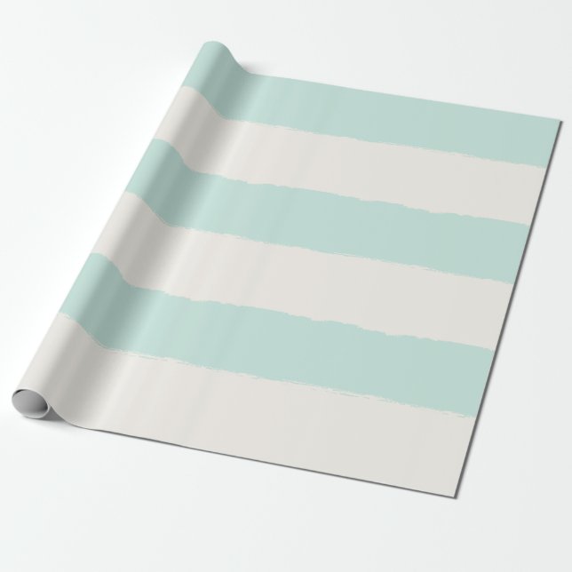 Vanilla & Mint Rough Edge Stripes Pattern Wedding Wrapping Paper (Unrolled)