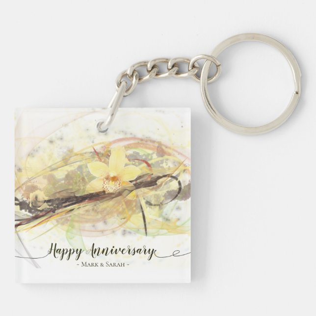 Vanilla Orchid Flower Abstract Art Calligraphy Keychain (Back)
