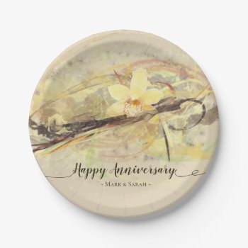 Vanilla Orchid Flower Abstract Art Calligraphy Paper Plates by LifeInColorStudio at Zazzle