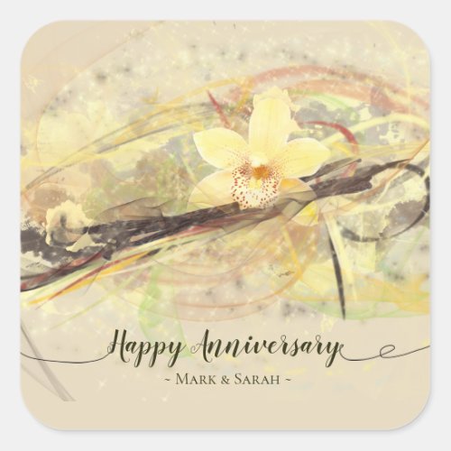 Vanilla Orchid Flower Abstract Art Calligraphy Square Sticker