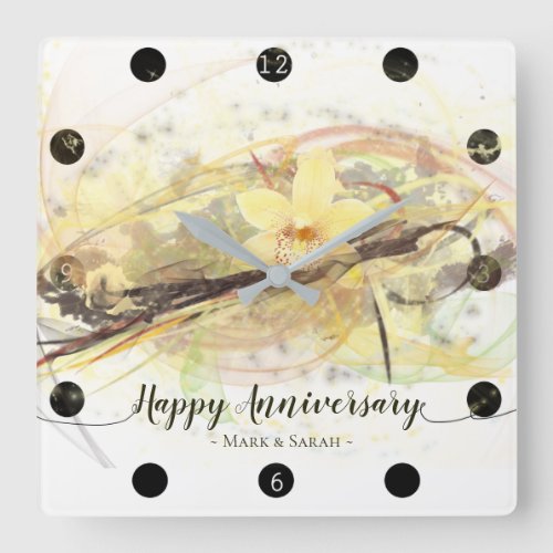 Vanilla Orchid Flower Abstract Art Calligraphy Square Wall Clock