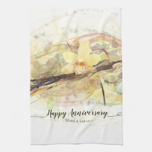 Vanilla Orchid Flower Abstract Art Calligraphy Towel