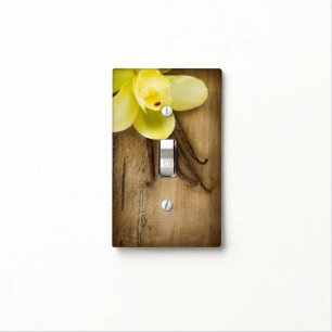 Vanilla Pods and Flower over Wooden Background Light Switch Cover