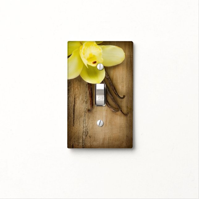 Vanilla Pods and Flower over Wooden Background Light Switch Cover (In Situ)