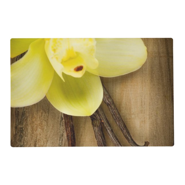 Vanilla Pods and Flower over Wooden Background Placemat (Front)