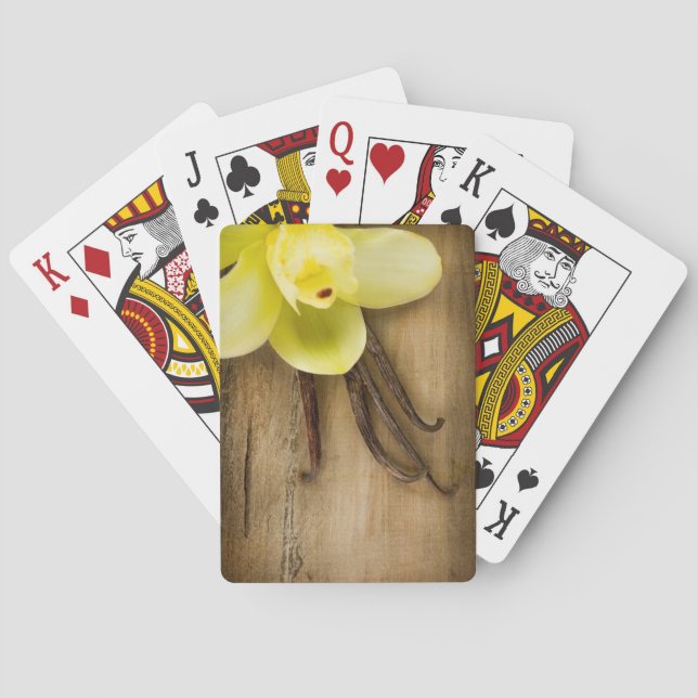 Vanilla Pods and Flower over Wooden Background Poker Cards (Back)