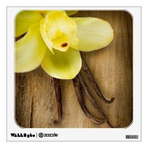 Vanilla Pods and Flower over Wooden Background Wall Decal