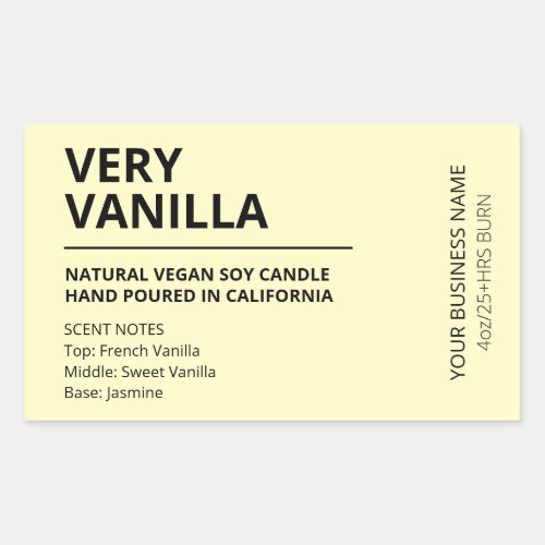 Vanilla Scented Pastel Yellow Soy Candle Labels