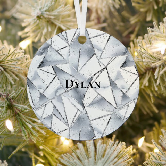 Vanilla Silver Confetti Glitzy Glam Christmas Metal Ornament (Insitu)