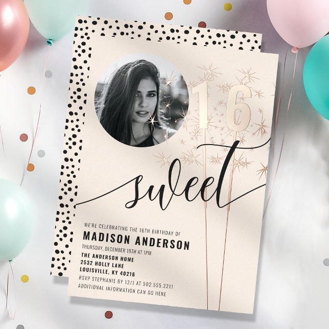 Vanilla Sparkler Sweet 16 Birthday Photo Foil Invitation (Creator Uploaded)