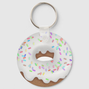 Vanilla sprinkled donut bakery button keychain
