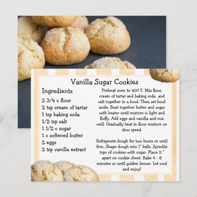 Vanilla Sugar Cookies Recipe Card (Front/Back)