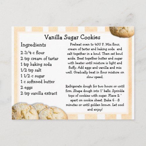 Vanilla Sugar Cookies Recipe Card