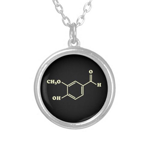 Vanilla Vanillin Molecular Chemical Formula Silver Plated Necklace