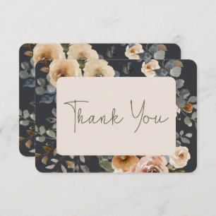Vanilla White Boho Roses Blue Wedding Thank You Card