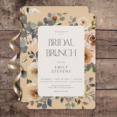 Vanilla White Boho Roses Cream Bridal Brunch Invitation