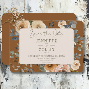 Vanilla White Boho Roses Rust Wedding Save The Date
