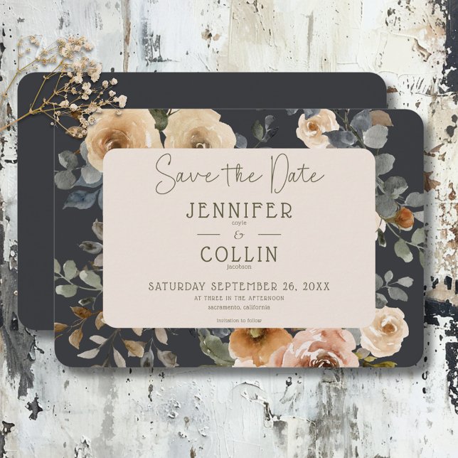 Vanilla White Boho Roses Sage Wedding Save The Date (Vanilla White Boho Roses Sage Wedding Save The Date)
