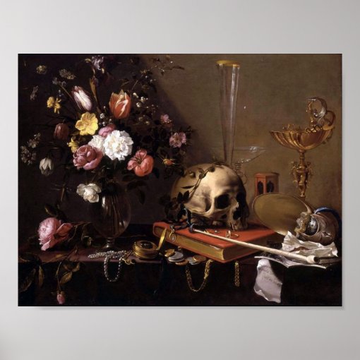 Vanitas Still Life With Bouquet And Skull Adriaen Poster | Zazzle