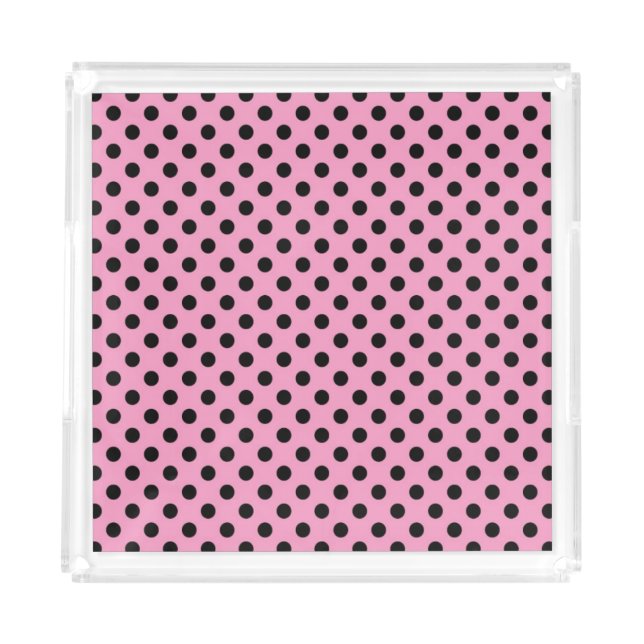 Vanity Tray/Pink with Black Polka Dots Acrylic Tray (Front)