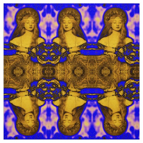 VANITY WOMAN BEAUTY_FASHION  GOLD BLUE FRACTALS FABRIC