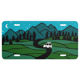 Vanlife Camping  Vintage Van Mountain Moon Stars  License Plate