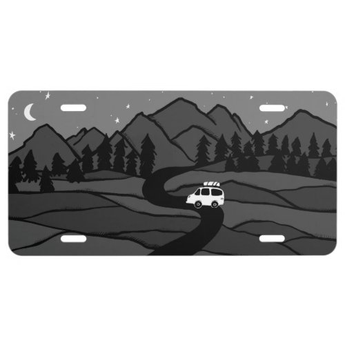 Vanlife Camping  Vintage Van Mountain Moon Stars License Plate