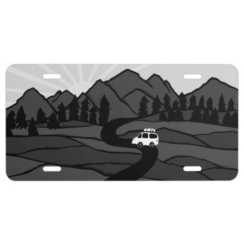 Vanlife Camping  Vintage Van Mountain Sunrise   License Plate