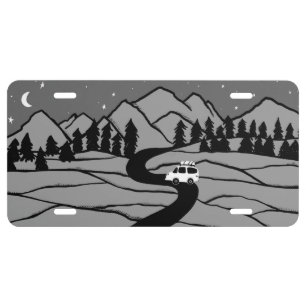 Vanlife Camping Vintage Van RV Mountain Moon Stars License Plate