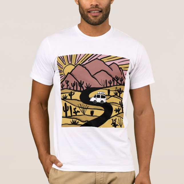 VANLIFE Desert Cacti Mountain Explore Adventure T-Shirt (Front)
