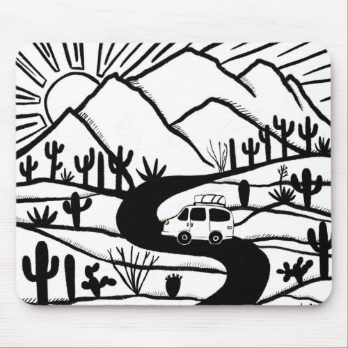 Vanlife Desert MOUNTAIN SUNRISE Illustration Mouse Pad