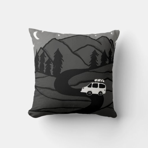 VANLIFE Forest Mountain DAY  NIGHT BW Throw Pillow