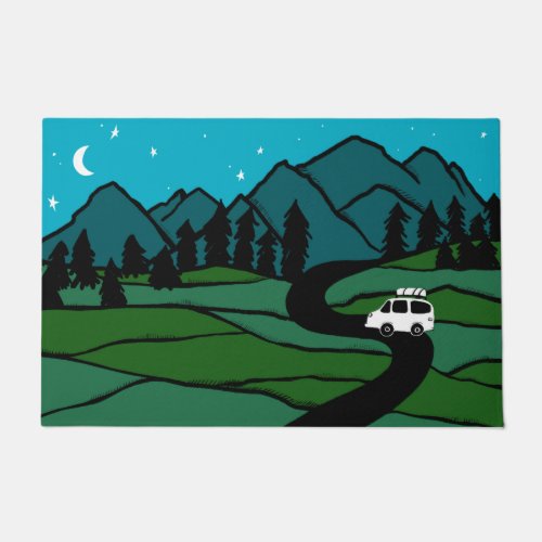 Vanlife in the Mountains Camper Moon Stars  Doormat