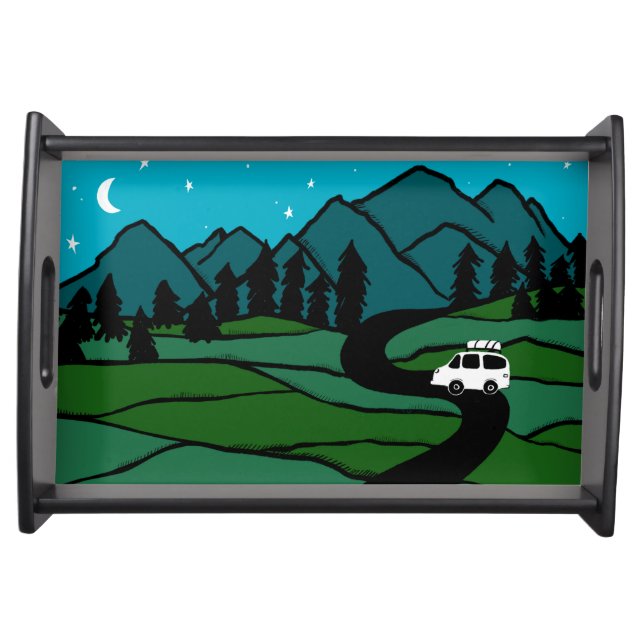 Vanlife in the Mountains Camping Moon Stars Serving Tray (Front)