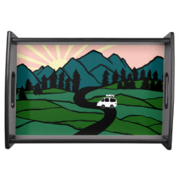 Vanlife in the Mountains Camping Morning Sunrise Serving Tray