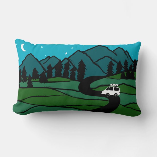 Vanlife in the Mountains Day & Night Camping  Lumbar Pillow (Front)