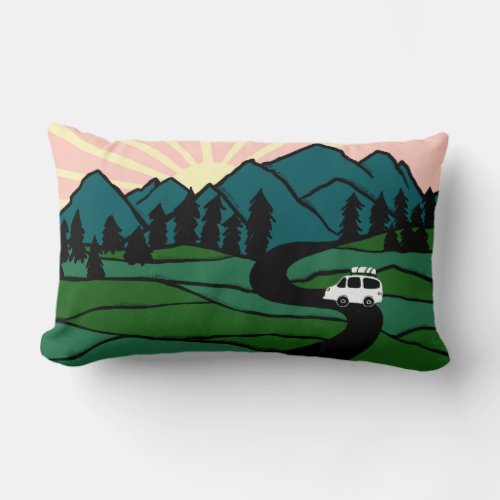 Vanlife in the Mountains Sunrise Camping Lumbar Pillow