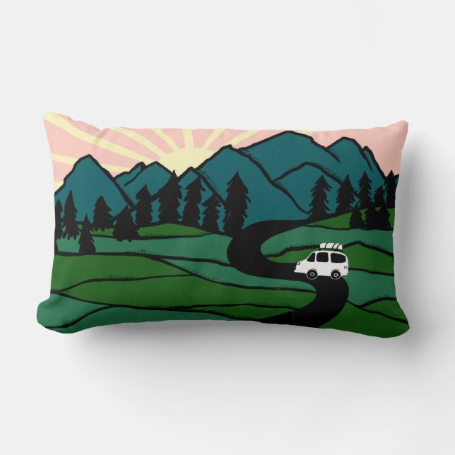 Vanlife in the Mountains Sunrise Camping Lumbar Pillow (Front)