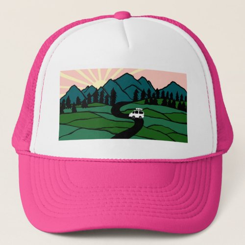 Vanlife in the Mountains Sunrise Sunset Trucker Hat