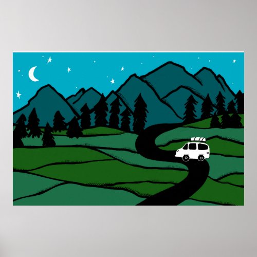 Vanlife in the Moutains Moon Stars Camping  Poster