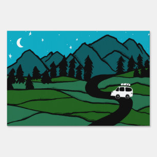 Vanlife Mountains Day & Night CUSTOMIZED Campsite Sign