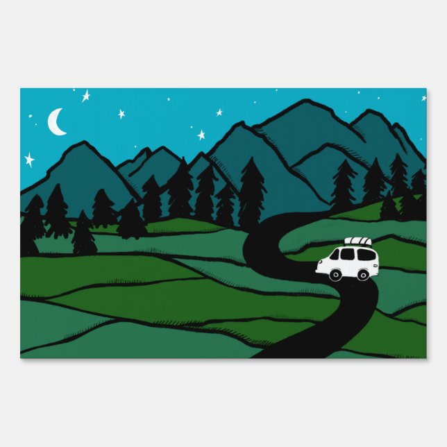 Vanlife Mountains Day & Night CUSTOMIZED Campsite  Sign (Front)