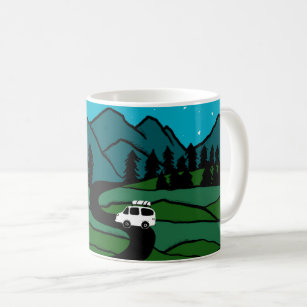 Vanlife Road Trip Campervan Mountain Moon Stars  Coffee Mug
