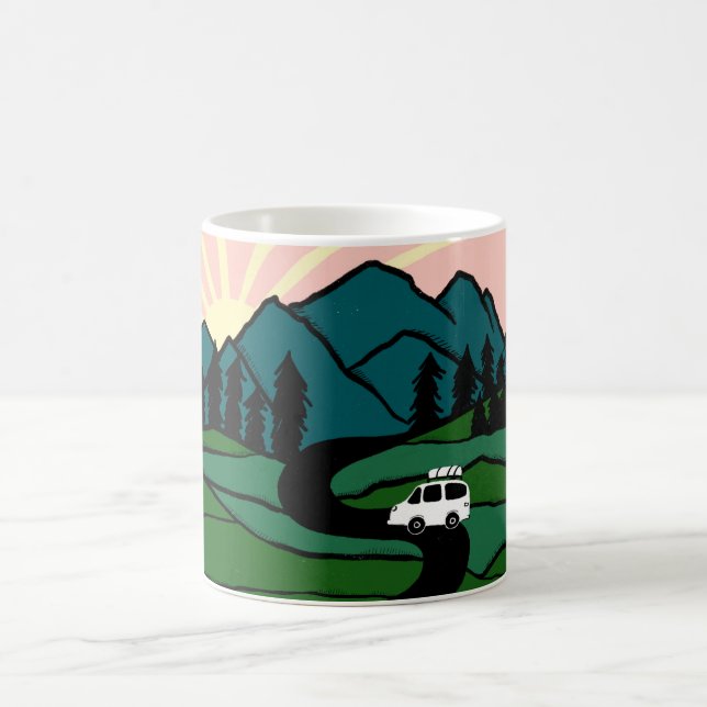 Vanlife Road Trip Campervan Mountain Sunrise Coffee Mug (Center)