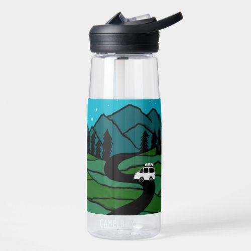 VANLIFE Roadtrip Mountain Explore Adventure Moon Water Bottle