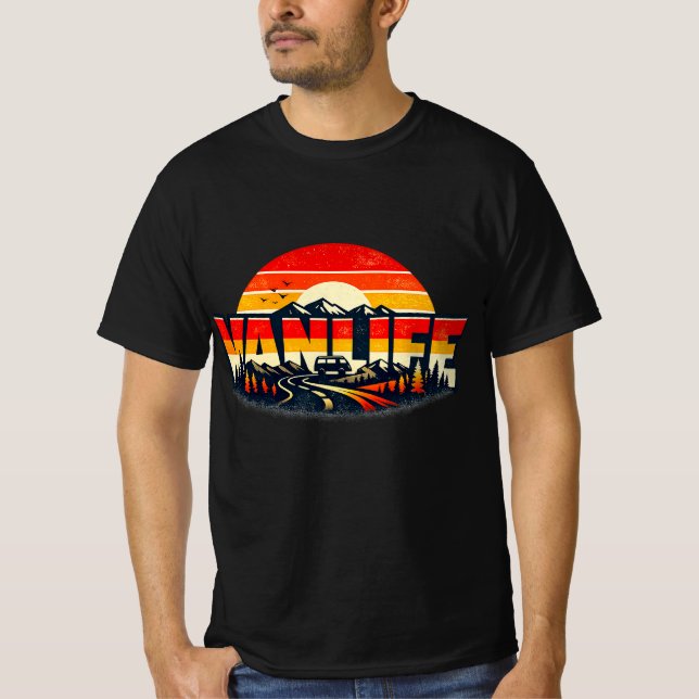 VANLIFE Sunset design, Camper Van Nomad Community  T-Shirt (Front)