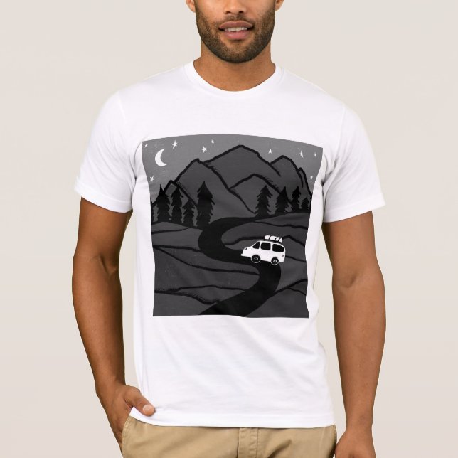 VANLIFE Trees Forest Mountain Explore Adventure T-Shirt (Front)