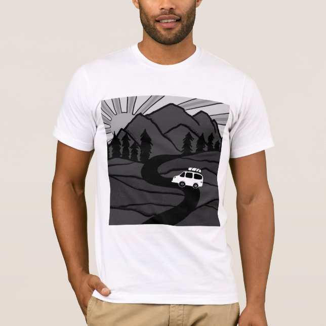 VANLIFE Trees Forest Mountain Explore Adventure T-Shirt (Front)