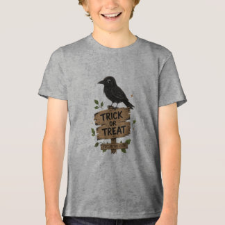 VANOSTÈ Trick or Treat Raven Wooden Sign Graphic Tri-Blend Shirt